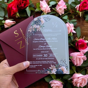 Gilding Printed Custom Acrylic Wedding Invitation Set, Gold Foil RSVP, Burgundy Wedding Invitation, Wedding Invitations.