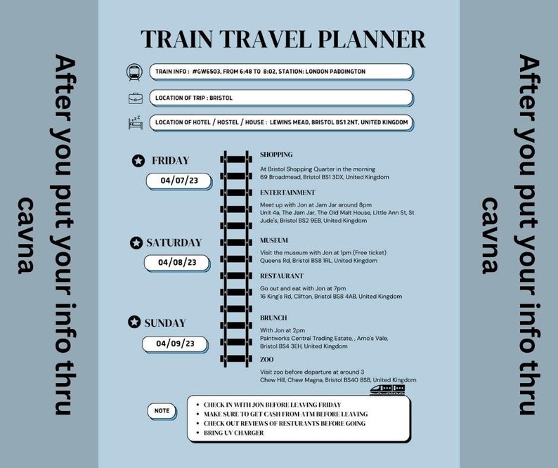 Editable Travel Planner Template Train Travel Planner Etsy