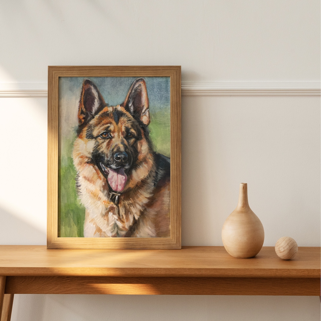 Original German Shepherd Oil Painting Realistic 12x16 Pet Portrait on