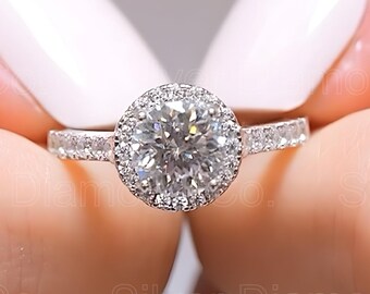 1.2CT Round Halo Gemstone Ring In Sterling Silver