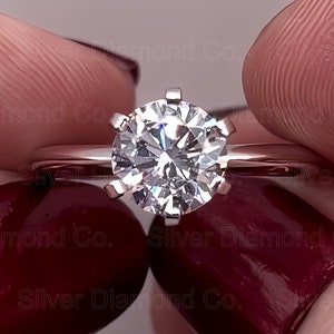 1.5 Ct Round Cut Moissanite Ring, Moissanite Round Engagement Ring, 6 Prong Solitaire Moissanite Diamond Ring, Brilliant Round Promise Ring