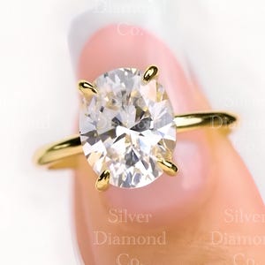 Oval 3Ct Created Diamond Engagement Ring: Sterling Silver Yellow Gold Vermeil