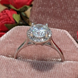 Anillo de halo clásico redondo de 1 quilate, anillo de bodas, anillo de compromiso con diamante creado de 1 quilate, anillo Art Déco, anillo de compromiso, anillo de promesa en plata 925