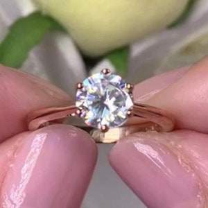 1Ct Round Lab Created Diamond Solitaire Engagement Ring 1 Carat Diamond Ring Rose Gold Plated Promise Ring Gift for her