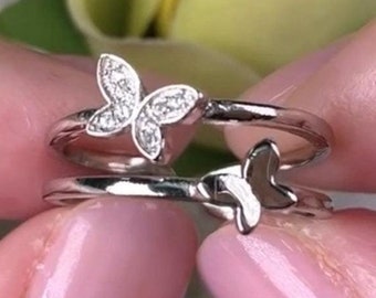 Butterfly Created Diamond Ring: Sterling Silver Open Stacking Band