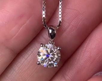 Certified 1 Carat Round Brilliant VVS Moissanite Diamond Solitaire Necklace Sterling Silver, Solitaire Diamond Necklace, Moissanite Necklace