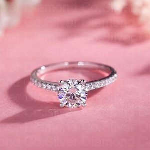 1 Carat Moissanite Diamond Ring 925 Sterling Silver Wedding Ring Promise ring with Band Bridal Ring Gift Boxed