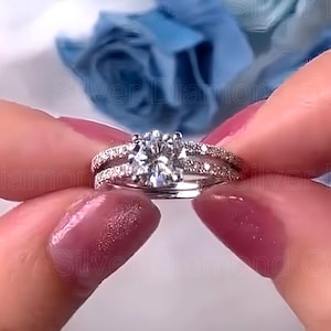 1 Carat Moissanite Diamond Ring Set 925 Sterling Silver Wedding Ring Promise ring with Band- Gift Boxed