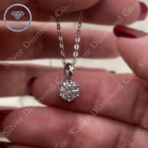 1 Carat Moissanite Necklace, Moissanite Diamond Solitaire Pendant Necklace Sterling Silver Moissanite Jewelry Gift for her