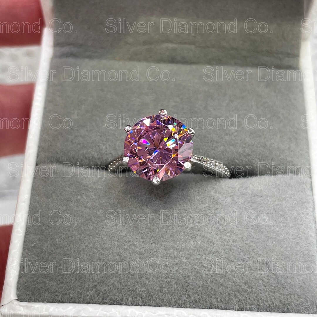 3ct Pink Round Accented Solitaire Engagement Ring Lab Created Pink ...