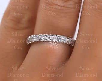Pave Eternity Band White Sapphire Wedding Ring Anniversary Band 925 Sterling Silver Stacking Diamond Ring Art Deco Wedding Gift for her