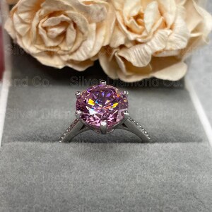3ct Pink Round Accented Solitaire Engagement Ring Lab Created Pink ...