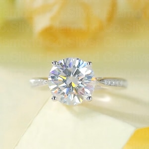 3 Carat Round cut Moissanite Solitaire Ring in Sterling Silver Moissanite Wedding Engagement Ring Moissanite Promise Ring Gift Boxed