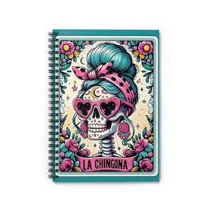 Boho-schedelspiraal notitieboek, La Chingona-tarotkaart, cadeaus voor kunstenaars, creatief schrijven, decor Day of the Dead, leuk briefpapier