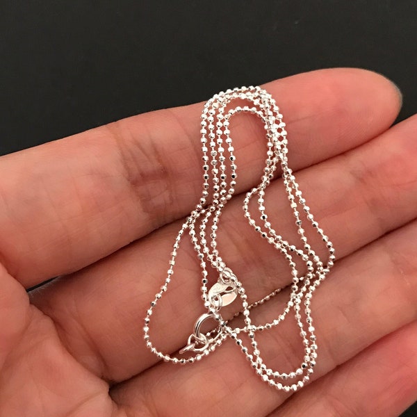 Dainty Sterling Silver Ultra Sparkly Faceted Bead Chain Necklace, Beaded Chain (1)