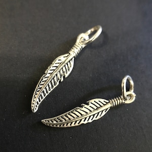 2Pcs Solid Sterling Silver Vintage Tone/Oxidized or Bright Silver Feather Charm/Pendant. Feather Add-ons, Feather/Leaf Add-ons