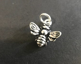 Oxidized Sterling Silver Bee Charm: Vintage Style Insect Pendant