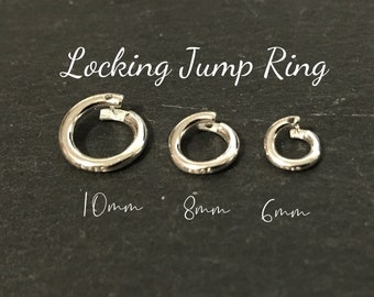 Solid Sterling Silver Locking Jump Ring.  Secure Locking Jump Ring (4) Permanant Jewelry Connectors.