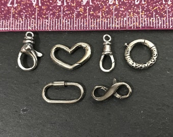 Sterling Silver Oxidized Hinged Push Clasp, Interchangeable Charm Hinged Connector, Carabiner, Infinite Clasp, Swivel Clasp, Heart Clasp