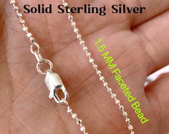 1.5mm Sterling Silver Faceted Bead Chain Necklace
