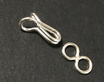 Solid Sterling Silver hook and Eye Clasp. (1 Set)