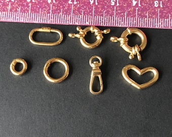 Thick Gold Plated over Sterling Silver Hinged Round Push Clasp, Interchangeable Charm Hinged Connector, Mini Carabiner, Bolt/Swivel Clasp