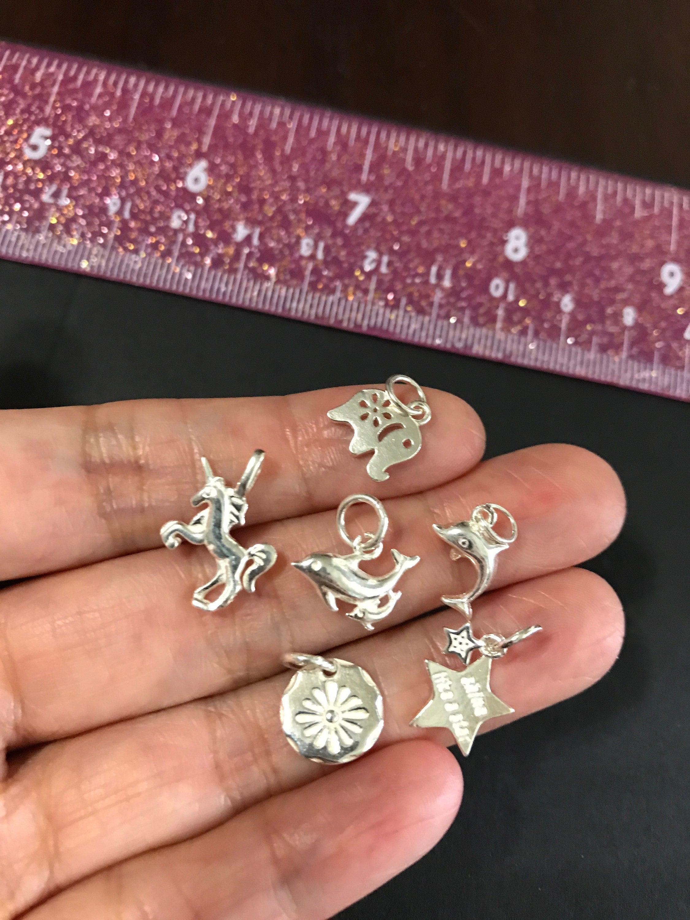 1 Pcs Solid Sterling Silver Mini Charm/Pendant. Unicorn Charm, Elephant Charm, "Shine Like a Star"Charm, Daisy Flower Charm