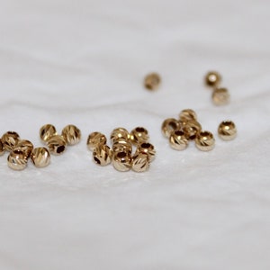 Strong 14K Solid Gold 2mm Ultra Sparkly Diamond Cut Bead, Good Quality. Multiple Quantities Available, Sturdy Gold Diamond Cut Spacer Beads