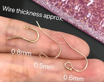 Hallmarked Genuine 14K Solid Gold Fish Hook Earrings. Jewelry Findings, 14K Gold Ear Wire, 14K Gold Fish Hook Earring.