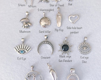 Sterling Silver Pendant, Multiple Choices Aavaible-Evil eye, Mushroom, Sun, Sand Dollar, Mother of pear pendant