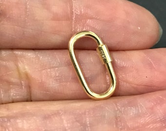 Mini 14K Thick Gold Plated over Sterling Silver Mini Carabiner Clasp, Interchangeable Charm Connector, Link Connector