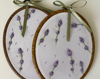 Painted & Embroidered Lavender Oval Hoops