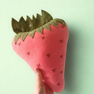 Handmade Strawberry Fleece Pillow: Embroidered Floral Decor