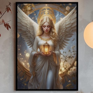 Guardian Angel, Digital Download, Angelic Digital Art, Instant Download, Heavenly Wall Art, Ethereal Angel Illustration, Spiritual Decor