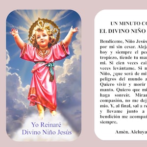 Oración al Divino Niño Jesús: Cinco Tarjetas de Oración y Marcapáginas Sagrados, Cartulina plastificada. - Envío nacional gratis