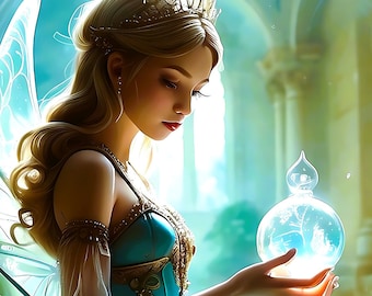 Fairy Globe Print: Ethereal Fairy Tale Art (Digital Download)