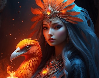 Phoenix Sorceress Art Print: Ethereal Fantasy Decor (Digital Download)