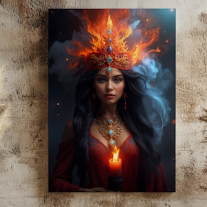 Fire Witch Halloween Decor: Mystical Sorceress Figure (Digital Download)