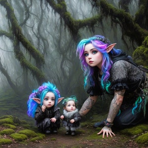 Fantasía etérea desatada: Familia de elfos del Bosque Oscuro, descarga digital instantánea