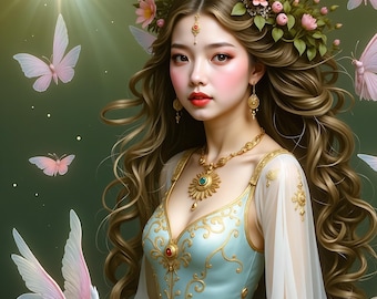 Ethereal Woman with Dove Magical Realism Art: Whimsical Fantasy Portrait (Digital Download)