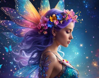 Ethereal Fairy, Rainbow Colors. Instant Digital Download, Digital Fantasy Wall Art