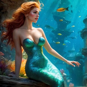 Glimpse of the Underwater Kingdom, Digital Download, Fantasy Mermaid Wall Decor | Magical Mermaid Art Print
