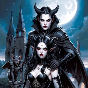 Gothic Female Vampire Gargoyle Art Print: Dark Fantasy Spire (Digital Download)