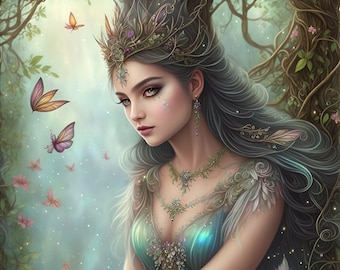 Fairy Princess Art Print: Enchanted Forest Fantasy Artwork (Digital Download)