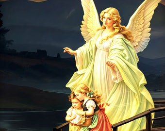 子供を守る守護天使 カトリックのイラスト 平和の天使 デジタル