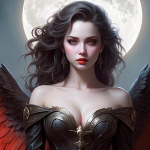 Crimson Wings of Midnight, Digital Download, Dark Fantasy Angel Art, Instant Download, Gothic Wall Decor, Ethereal Female Angel Illustration