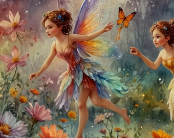 神秘的な妖精の風車デジタルダウンロード 天体の蝶ファンタジーアート