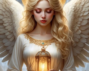 Guardian Angel Art Print: Digital Download, Ethereal Illustration