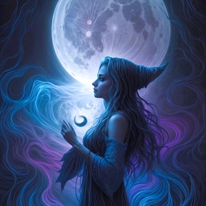 Häxa kastar besvärjelse digital nedladdning, eterisk värld, fantasikonst, heminredning, omedelbar nedladdning