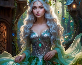 Lámina artística de princesa hada etérea: decoración fantástica para el hogar (descarga digital)